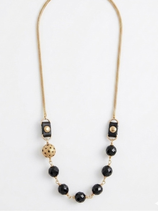 henri bendel Jewelry - Henri Bendel Black Leather & Faceted Gemstone Snake Chain Necklace